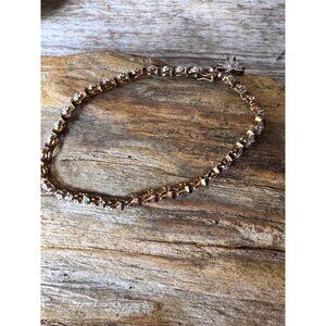 925 Sterling Silver Palm Tree Cubic Zirconia Bracelet 7.5" Gold & Silver Tones